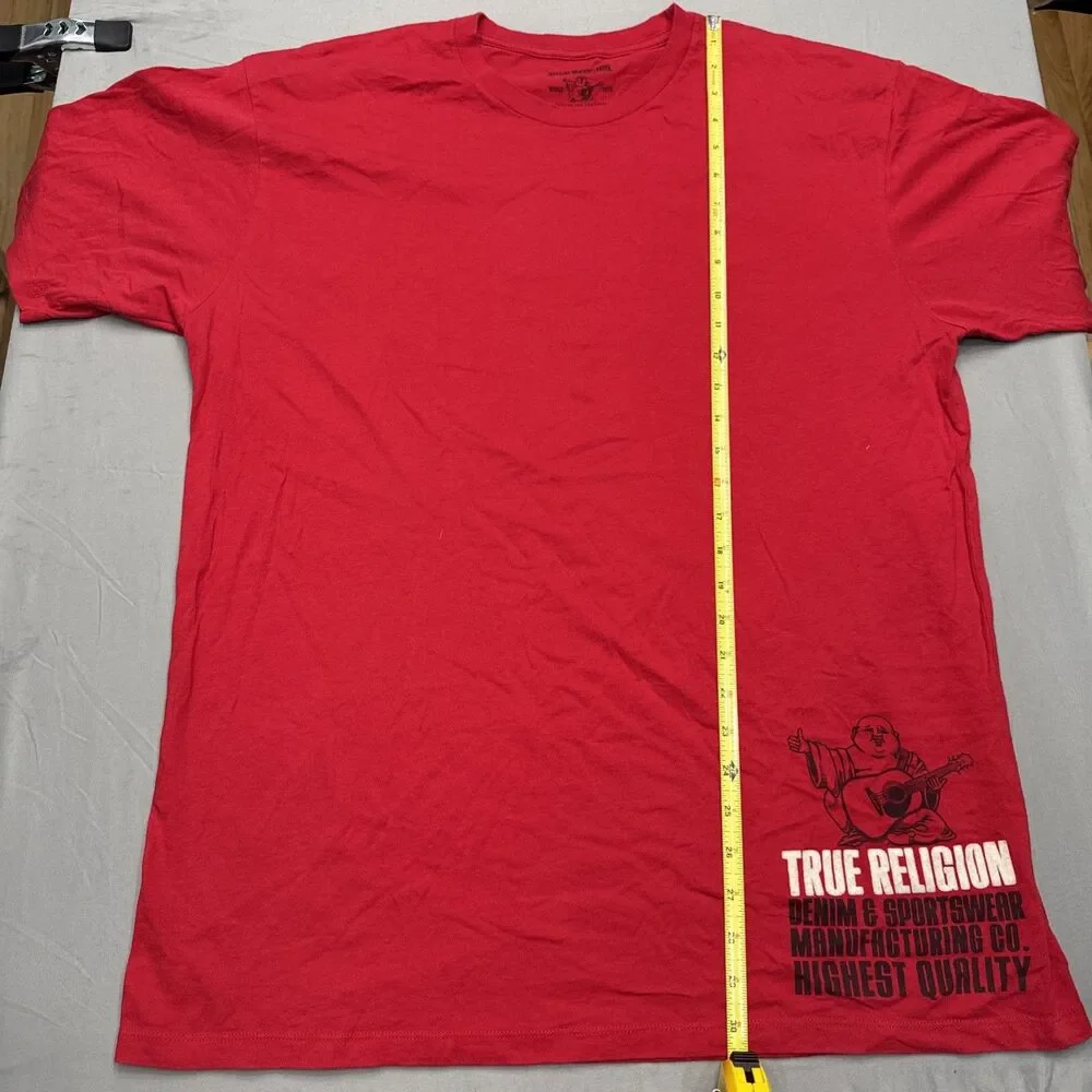 True Religion Buddha Graphic T Shirt Mens XL Red Logo Tee Streetwear EUC